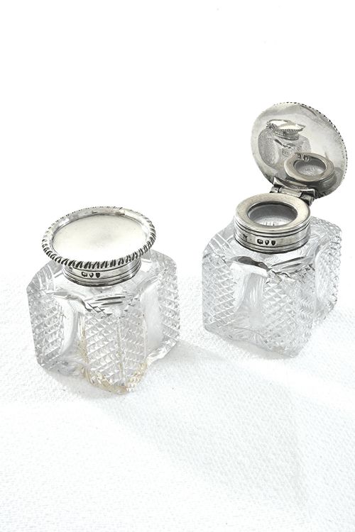 fig 3. Victorian Silver Inkwells & Stand 1894