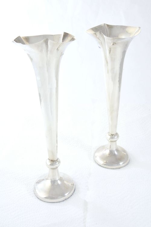 Pair of Edwardian Silver Trumpet Vases – Chester 1904