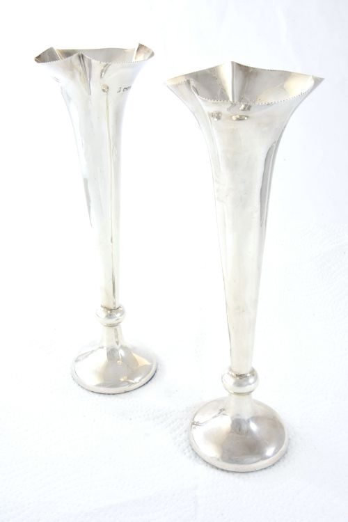 fig 1. Pair of Edwardian Silver Trumpet Vases – Chester 1904