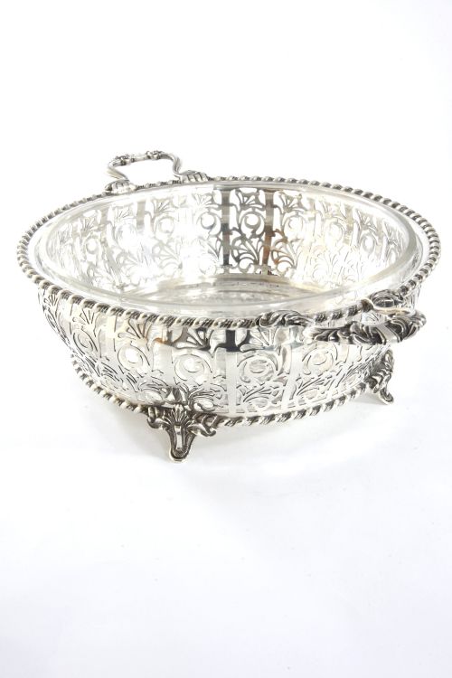 fig 1. Large Pierced Silver Dish with Glass Liner 1926