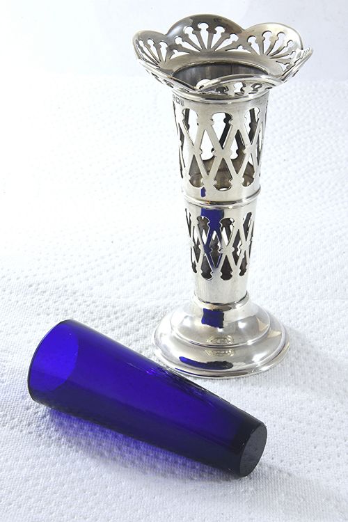 fig 3. Edwardian Silver Posy Vase with Blue Glass Insert 1905