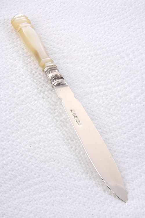 fig 1. Victorian Solid Silver Letter Opener with Mother of Pearl Handle 1860