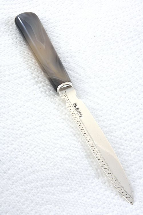 fig 1. George V Solid Silver Letter Opener with Agate Handle 1912