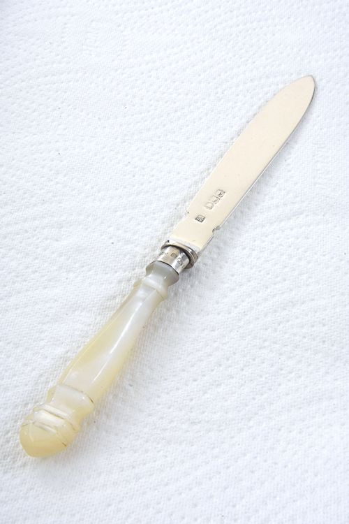 fig 1. Antique Silver Letter Opener with Mother of Pearl Handle - Victorian 1896