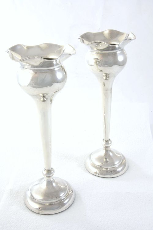 fig 1. Pair of Silver Art Nouveau Bud Vases 1916