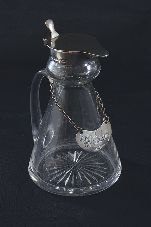 Silver Mounted Whisky Noggin & Label 1935