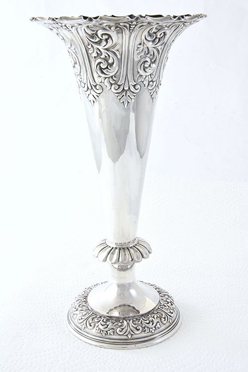 Large Edwardian Silver Trumpet Vase 1901
