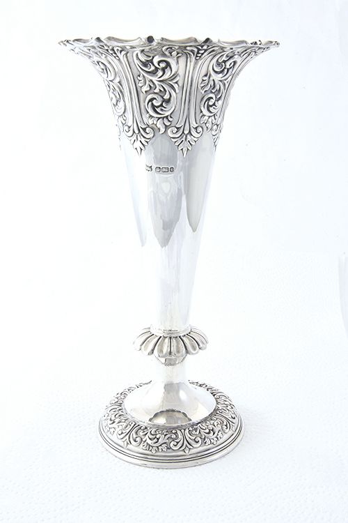fig 1. Large Edwardian Silver Trumpet Vase 1901