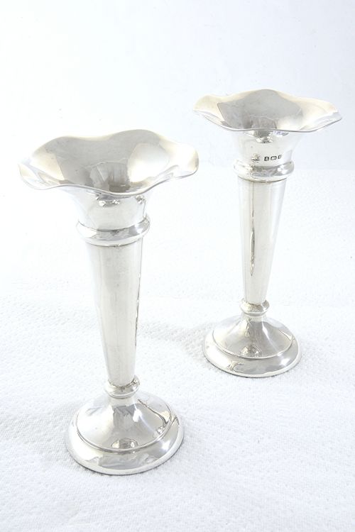 Pair of Edwardian Silver Posy Vases 1909