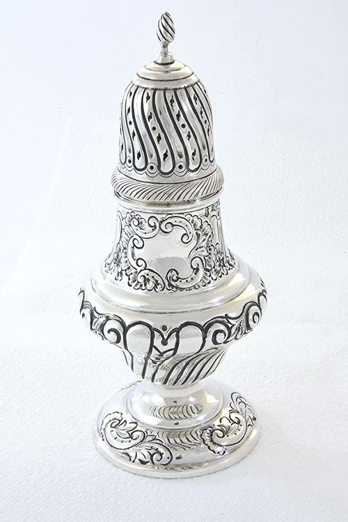 Large Edwardian Embossed Silver Sugar Shaker 1908
