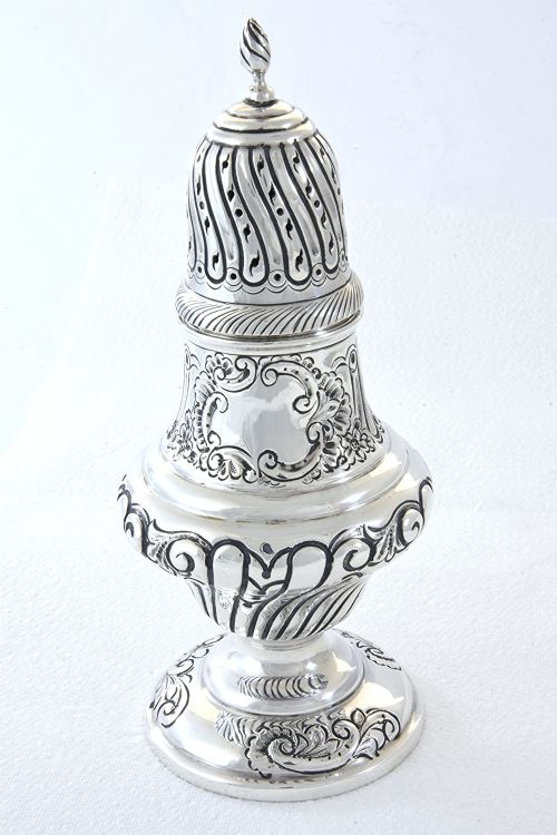 fig 2. Large Edwardian Embossed Silver Sugar Shaker 1908