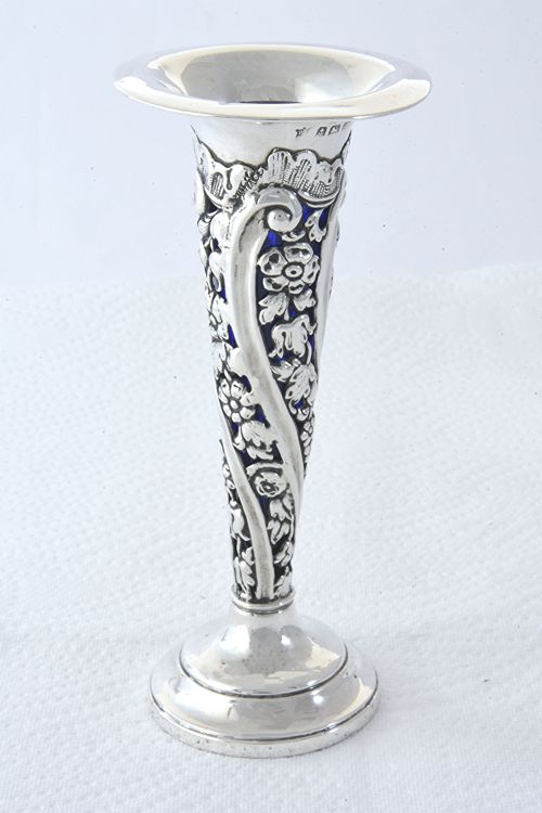 fig 2. Edwardian Silver Posy Vase with Blue Glass Insert 1909