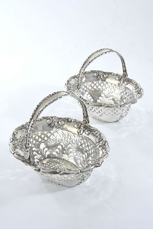 Pair of  Edwardian Silver Swing Handle Bonbon Dishes 1904
