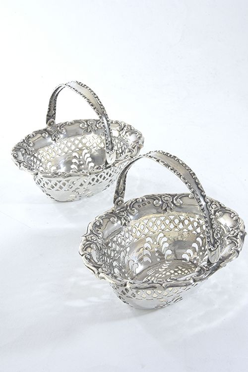 fig 1. Pair of Edwardian Silver Swing Handle Bonbon Dishes 1904