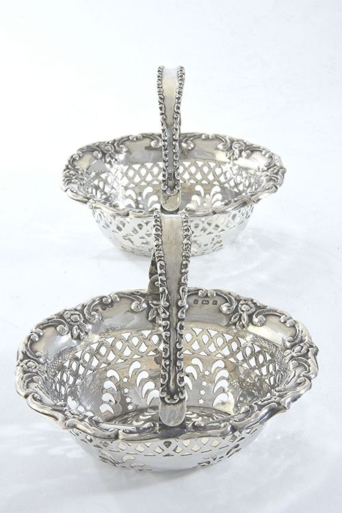 fig 2. Pair of Edwardian Silver Swing Handle Bonbon Dishes 1904