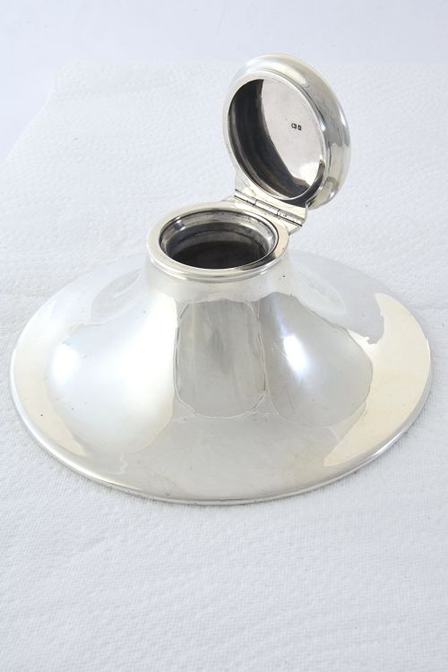 Large Edwardian Silver Capstan Inkwell 1906