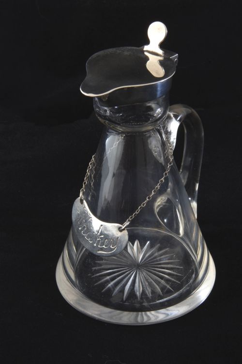 Edwardian Silver Mounted Whisky Noggin & Label 1908
