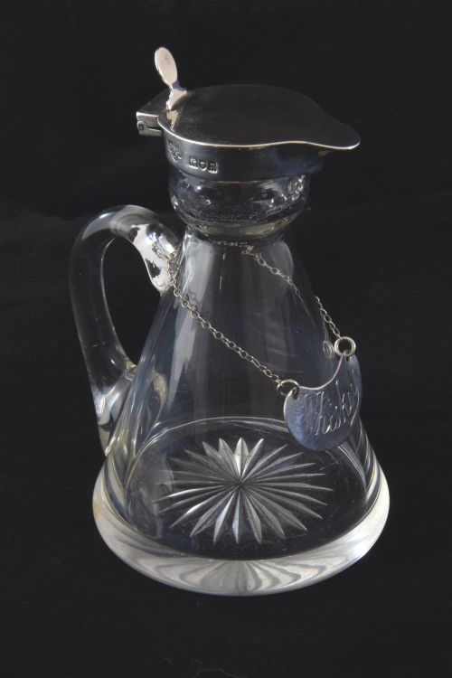 fig 1. Edwardian Silver Mounted Whisky Noggin & Label 1908