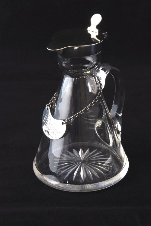 fig 1. Edwardian Silver Mounted Whisky Noggin & Label 1908