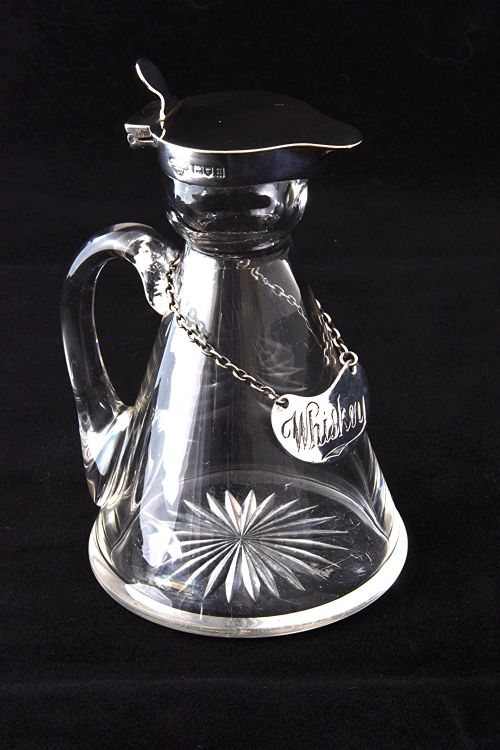 fig 2. Edwardian Silver Mounted Whisky Noggin & Label 1908