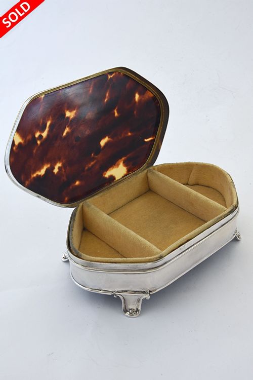 fig 1. Antique Silver Trinket Box with Tortoiseshell Lid 1923