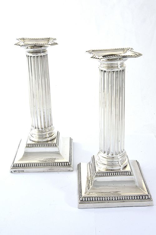 fig 2. Pair of Silver Edwardian Candlesticks 1908