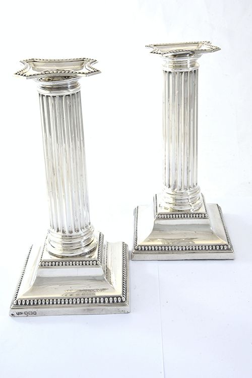 fig 3. Pair of Silver Edwardian Candlesticks 1908