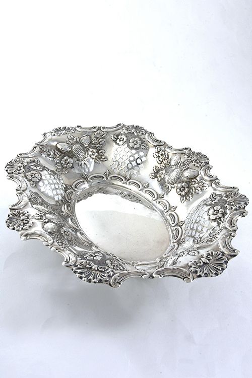 Large Victorian Embossed Silver Dish 1897