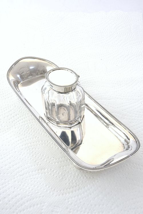Antique Silver Inkwell & Stand 1912