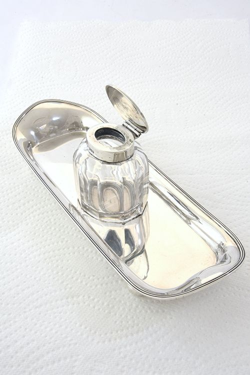 fig 1. Antique Silver Inkwell & Stand 1912