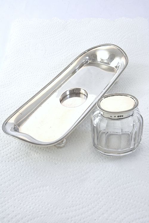 fig 3. Antique Silver Inkwell & Stand 1912