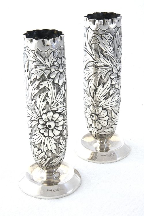 Victorian Pair of Silver Vases 1892