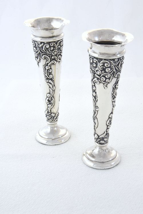 fig 1. Pair of Victorian Silver Posy Vases 1900