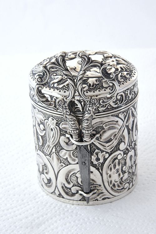 fig 2. Victorian Silver String Box & Scissors 1894