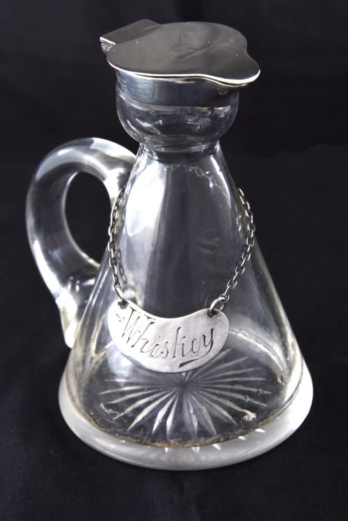 Edwardian Silver Mounted Whisky Noggin & Label 1907