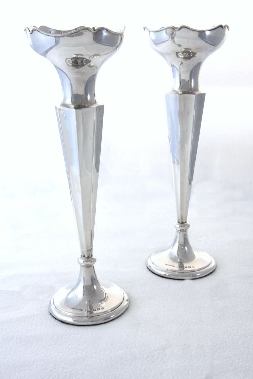 fig 1. Pair of Large George V Silver Trumpet Vases 1913