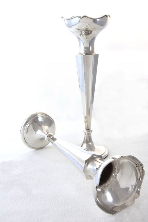 fig 2. Pair of Large George V Silver Trumpet Vases 1913