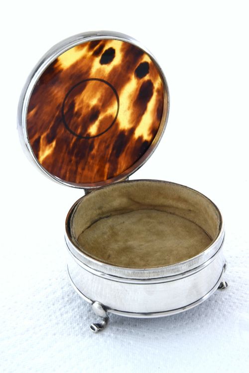 George V Silver & Faux Tortoiseshell Trinket Box 1916