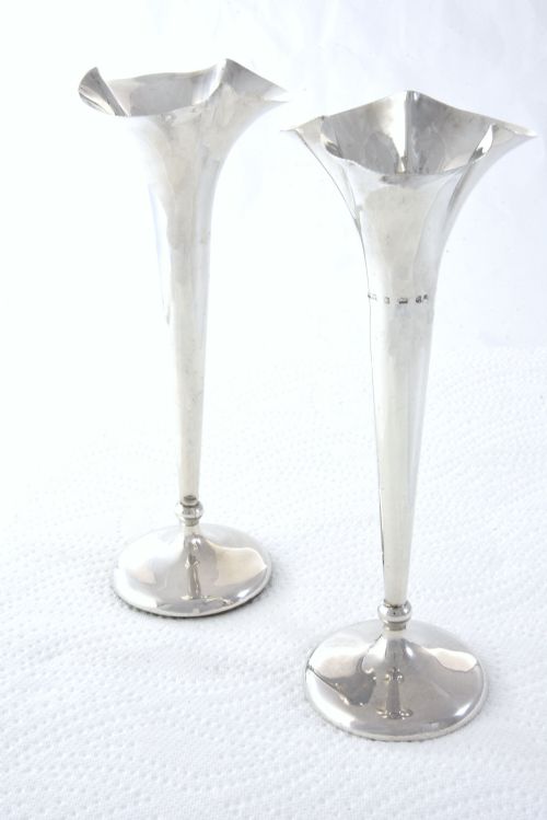 fig 1. Pair of Edwardian Silver Posy Vases 1903