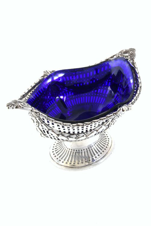 Victorian Silver Sugar Basket (With Blue Glass Liner) 1893