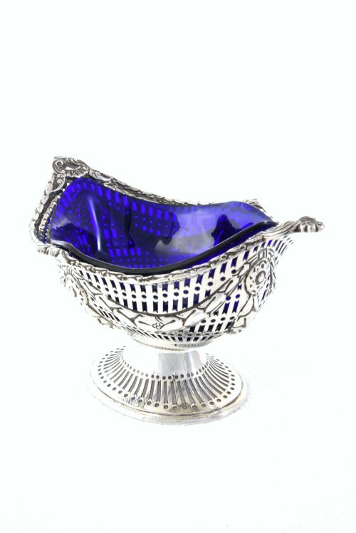 fig 2. Victorian Silver Sugar Basket (with Blue Glass Liner) 1893