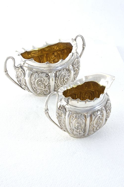 fig 1. Victorian Silver Sugar Bowl & Cream Jug 1891