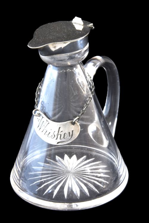 Edwardian Silver Mounted Whisky Noggin & Label 1906