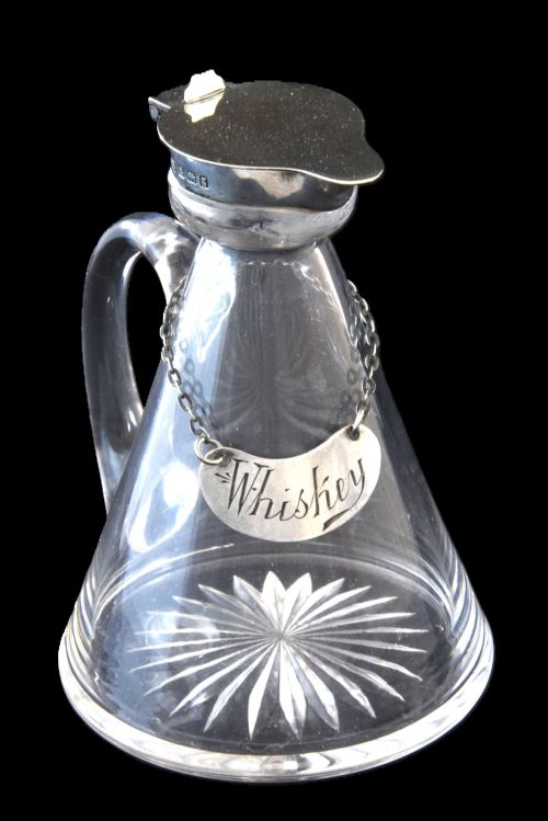 fig 1. Edwardian Silver Mounted Whisky Noggin & Label 1906