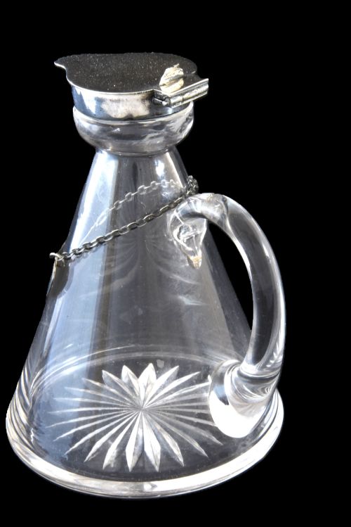fig 2. Edwardian Silver Mounted Whisky Noggin & Label 1906