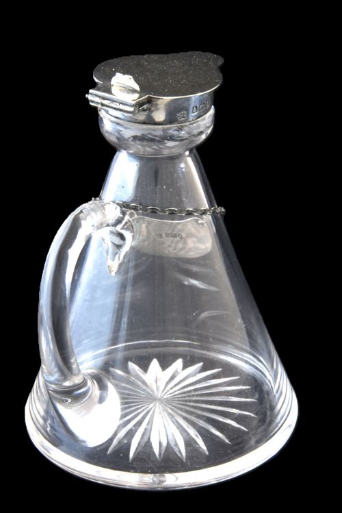 fig 3. Edwardian Silver Mounted Whisky Noggin & Label 1906