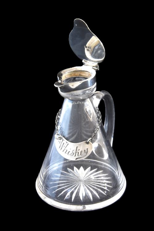 fig 4. Edwardian Silver Mounted Whisky Noggin & Label 1906