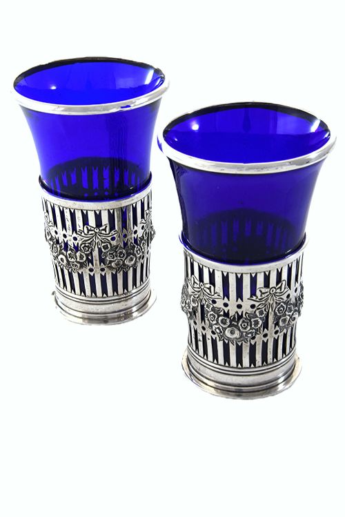 fig 1. Pair of Victorian Silver and Blue Glass Vases 1897