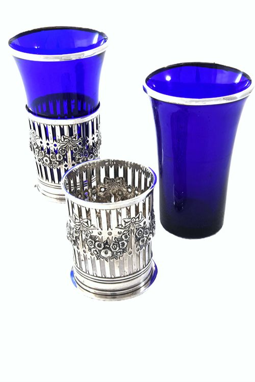 fig 2. Pair of Victorian Silver and Blue Glass Vases 1897