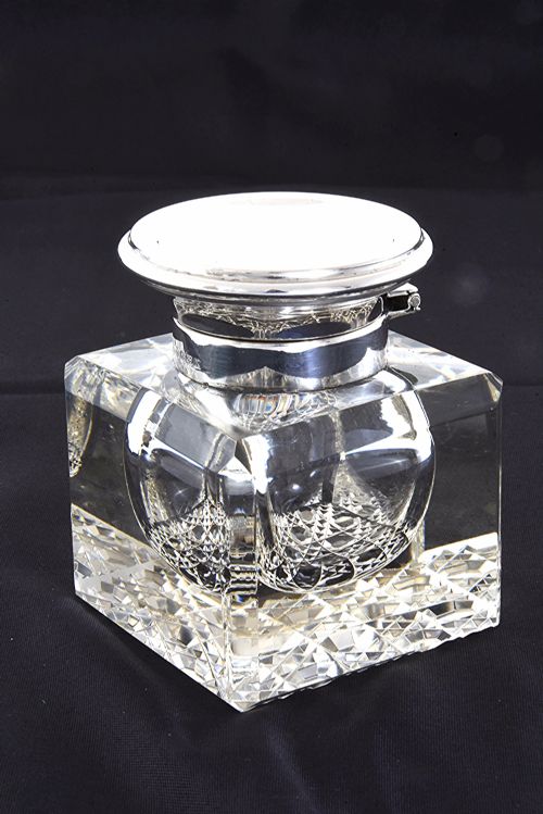 fig 1. George V Silver Mounted Cut Glass Inkwell 1922